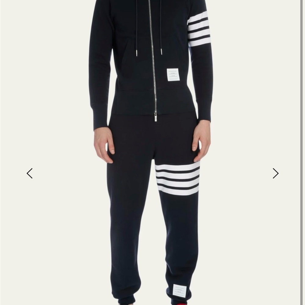 Thom Browne Navy Joggers with White Quad Stripe